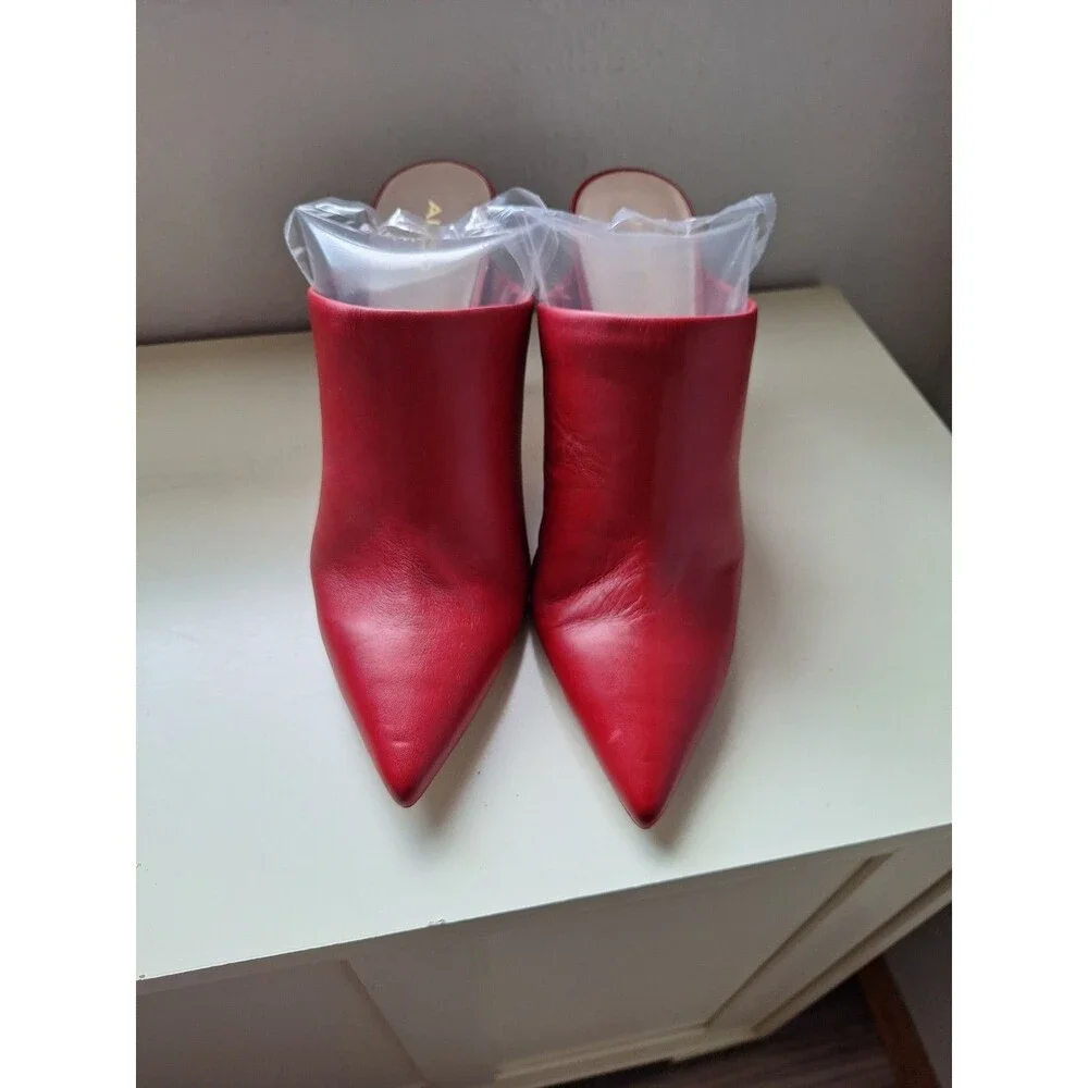 ALDO Red Leather Pointed Toe Mule Pumps Slip On Stiletto Heels US 10